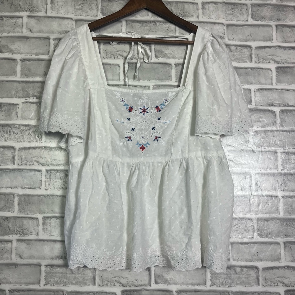 Old Navy Puff Bubble Sleeve White Eyelet Lace Embroidered Bohemian Blouse 2X